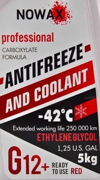 Антифриз Nowax G12+ червоний -42 °C, 5 л готовий антифриз (NX05001)