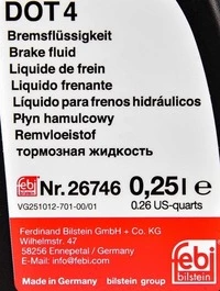 Гальмівна рідина Гальмівна рідина Febi Bremsflussigkeit DOT 4 пластик (26746)