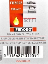 Гальмівна рідина Гальмівна рідина Ferodo Synthetic DOT 5.1 пластик (FBZ025)