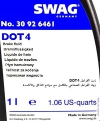 Гальмівна рідина Гальмівна рідина SWAG DOT 4 пластик (30926461)