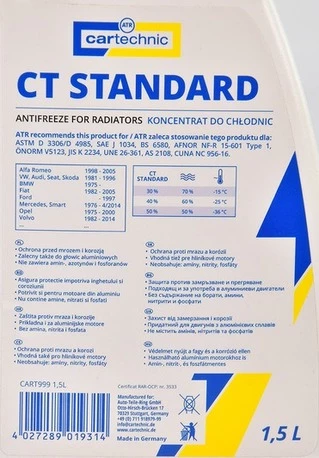Антифриз Cartechnic CT Standard G11 синій 1,5 л концентрат антифризу (CART99915L)