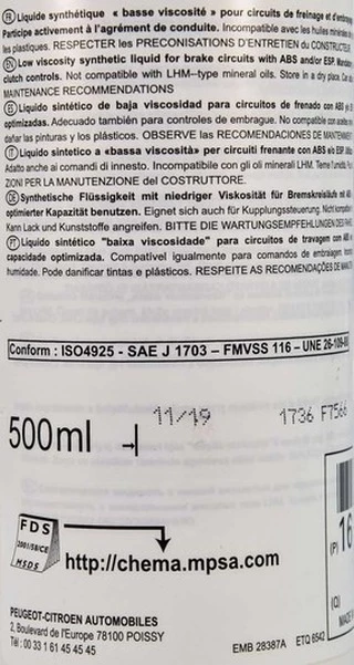 Гальмівна рідина Гальмівна рідина Citroen / Peugeot Pro DOT 4+ пластик (1610725580)