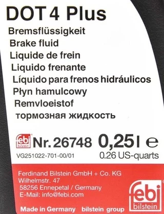 Гальмівна рідина Гальмівна рідина Febi Bremsflussigkeit DOT 4+ пластик (26748)