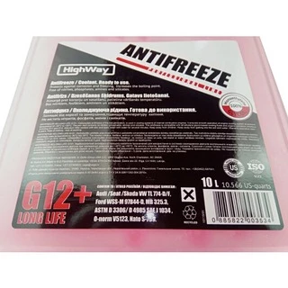 Антифриз HighWay Long Life G12+ червоний -40 &deg;C, 10 л готовий антифриз (0000016620)