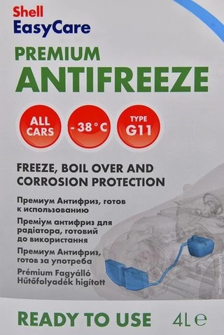 Антифриз Shell Premium G11 синьо-зелений -38 &deg;C, 4 л готовий антифриз (PBT74B)