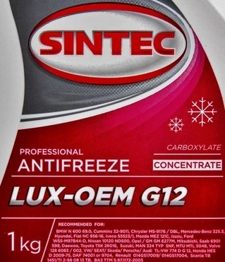 Антифриз Sintec Lux G12 червоний 1 л концентрат антифризу (990466)