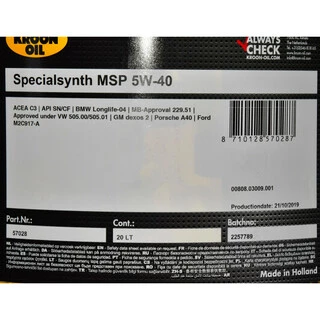 Моторна олива Kroon Oil Specialsynth MSP 5W-40 20 л (57028)