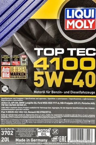 Моторна олива Liqui Moly Top Tec 4100 5W-40 20 л (3702)