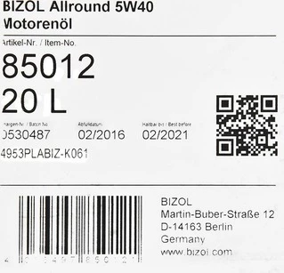 Моторна олива Bizol Allround 5W-40 20 л (B85012)