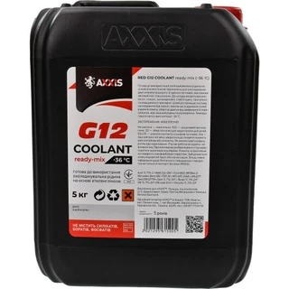 Антифриз Axxis Coolant Ready-Mix G12 червоний -36 °C, 5 л готовий антифриз (AXP999G12RRDM5)