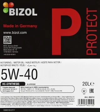 Моторна олива Bizol Protect 5W-40 20 л (B85212)